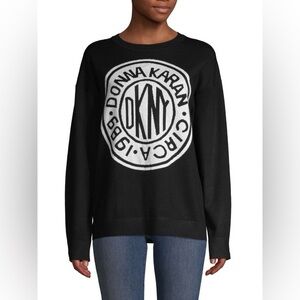 DKNY Circle Logo Shimmer Crew Neck Black Sweater